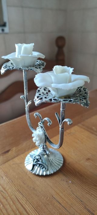 bellissimo porta candela a due posti in silver e p