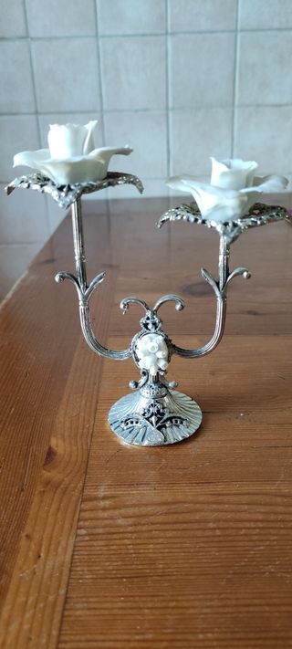 bellissimo porta candela a due posti in silver e p