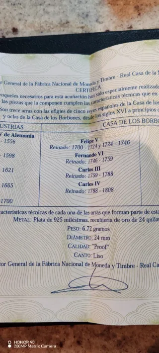 Estuche 13 Arras Reales. Monedas de plata y oro.