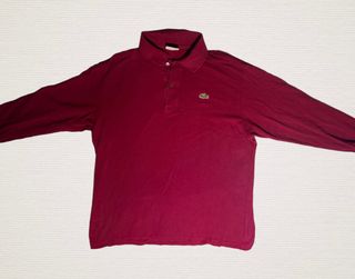 Polo burdeos Lacoste, manga larga, 100% algodón.