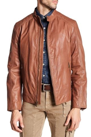 cole haan cazadora de cuero marrón