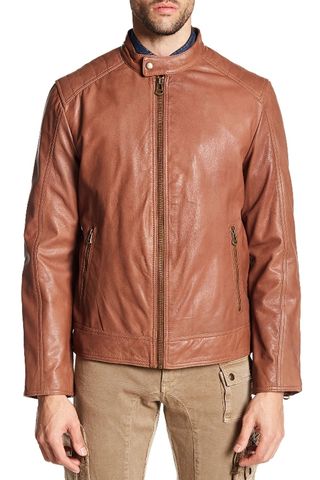 cole haan cazadora de cuero marrón