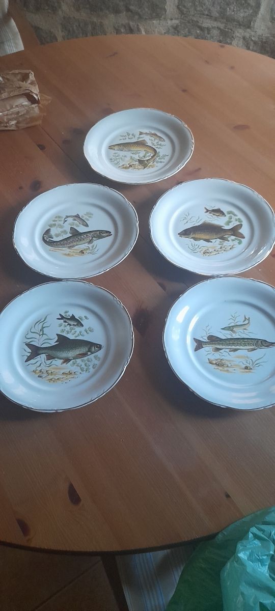5 platos con motivos peces