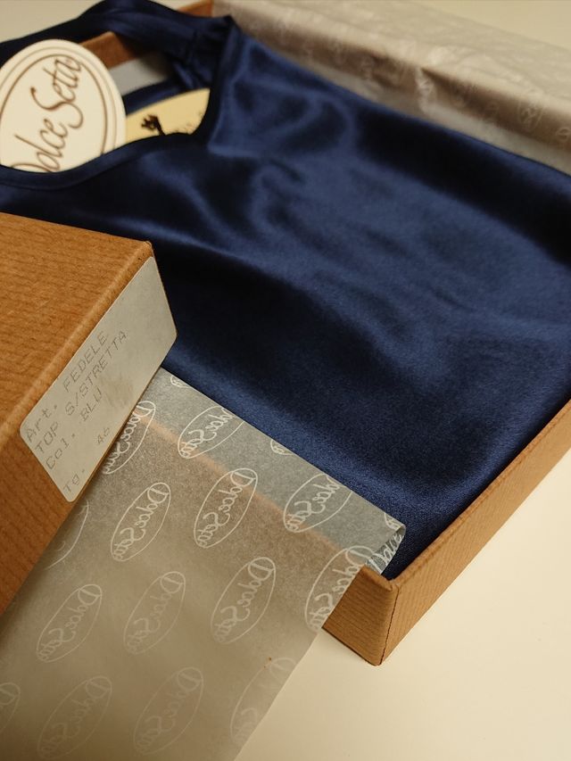 top spallina stretta tg 46, 100% raso seta, blu