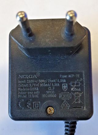 CARGADOR, ADAPTADOR NOKIA, MODELO ACP-7E AC 3.7V