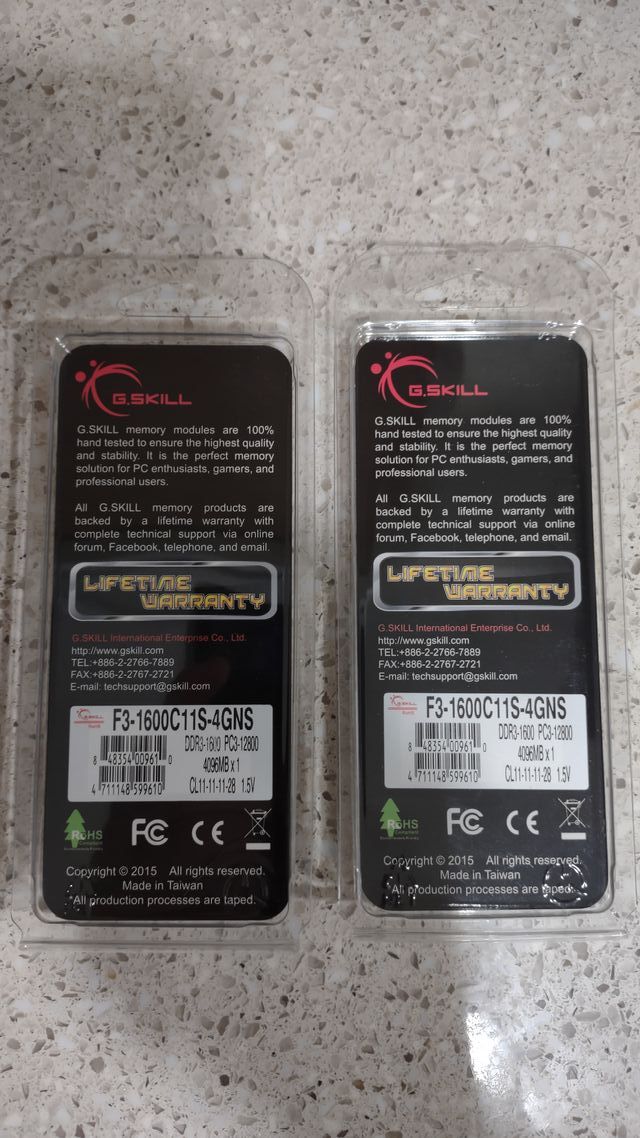 Memory Kit G.Skill F3-1600C11C-4GNS 4Gx1 DDR3