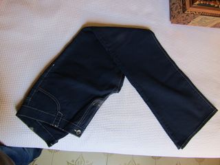 pantaloni lunghi tela blu cuciture ecru