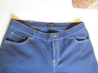 pantaloni lunghi tela blu cuciture ecru