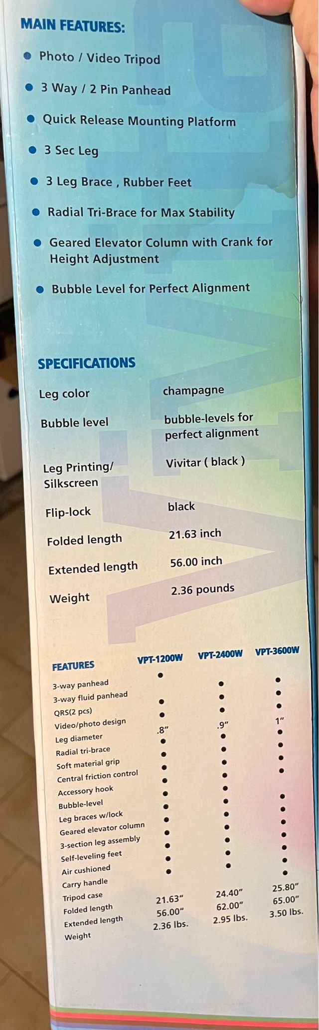 Treppiede Vivitar VTP-1200-w