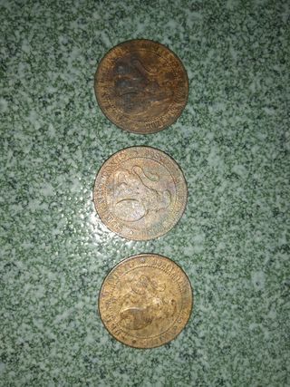 3 Perras chicas 5 centimos de peseta 1870