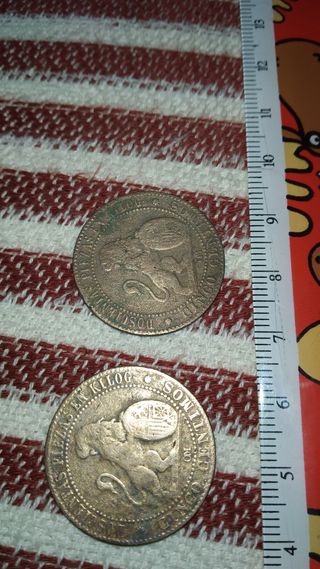 3 Perras chicas 5 centimos de peseta 1870