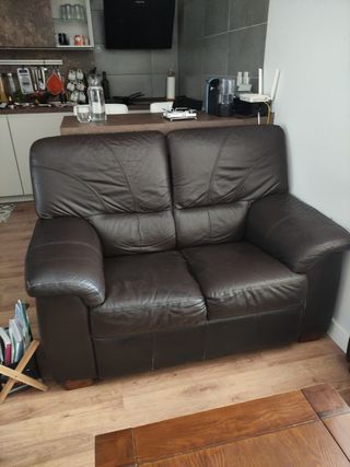 Sofás 3+2 de piel  marrón chocolate
