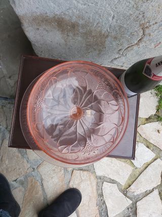 2 fruteros cristal rosa italiano.Vintage Chaumette
