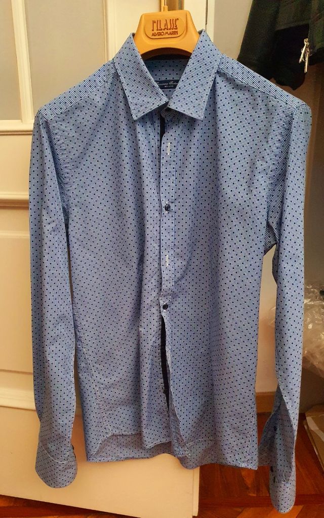 Camicia azzurra a pois blu Camicieria Milano