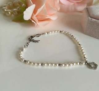 Pulsera plata de ley y perlas naturales 