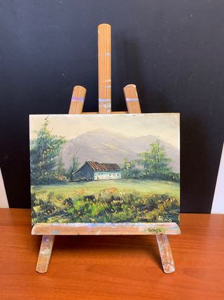 Óleo sobre tablero con caballete