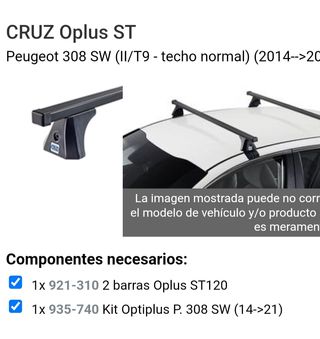 Barras De Techo Para Peugeot 308 III (2021-2025) - Portaequipajes Aluminio Gris, Sin Raíl, Soporta 75 Kg, Ideal Para Bicis, Esquís Y Cajas