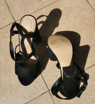 Sandalias plataforma y tacón, ante negro n°37 