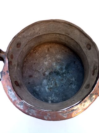 Caldero lombardo antiguo en cobre estañado