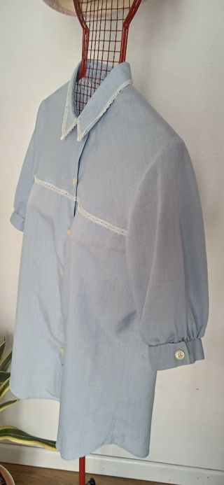 Camisa vintage cuadro Vichy azul bebé 