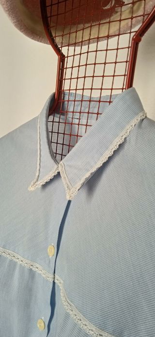 Camisa vintage cuadro Vichy azul bebé 