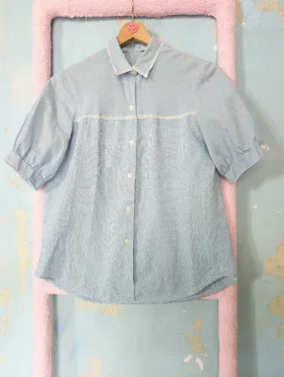 Camisa vintage cuadro Vichy azul bebé