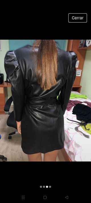 Vestido tipo kimono piel, cuero, Stradivarius