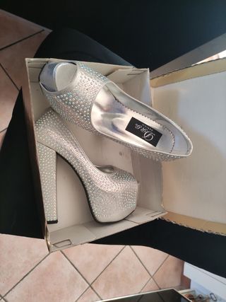 scarpe stupende argento con strass tacco altissimo