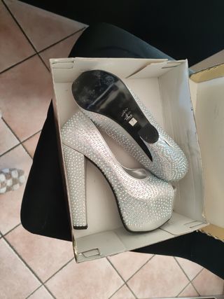scarpe stupende argento con strass tacco altissimo