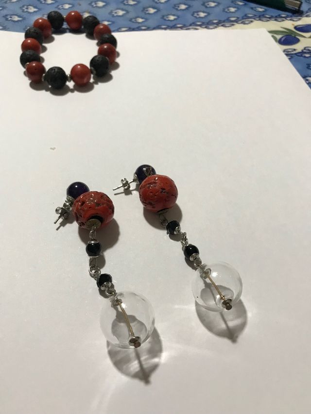 Set bracciale e orecchìni di pietra lavica