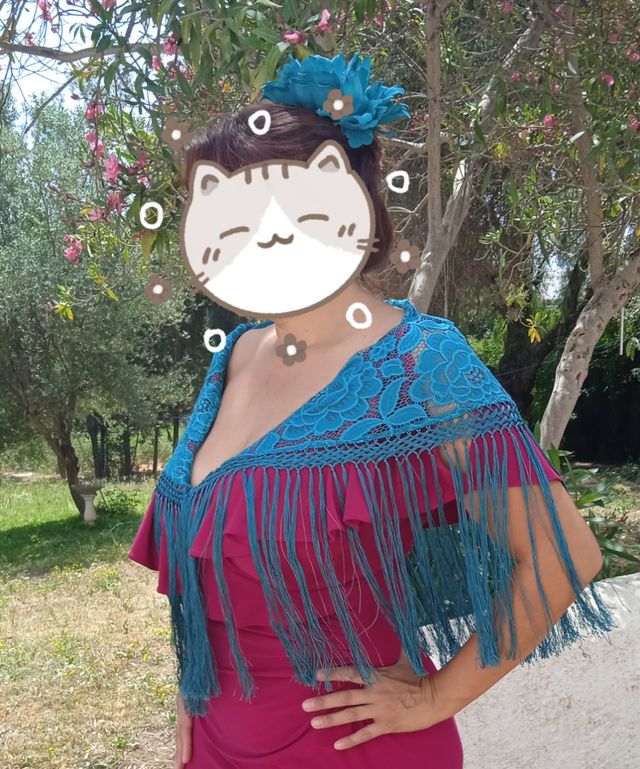 mantoncillo flecos verde esmeralda