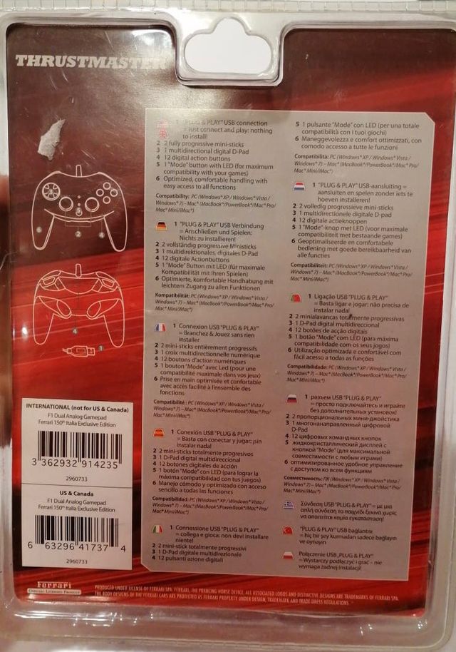 Thrustmaster F1 Dual Analog Gamepad Ferrari per PC