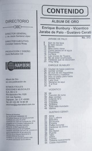 Revista Partitura Libreto Jarabe de Palo/ Bunbury