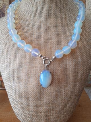 Conjunto de collar opalina + Colgante plata 925