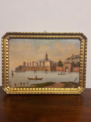 Coppia quadri dipinti ad olio, paesaggio marino