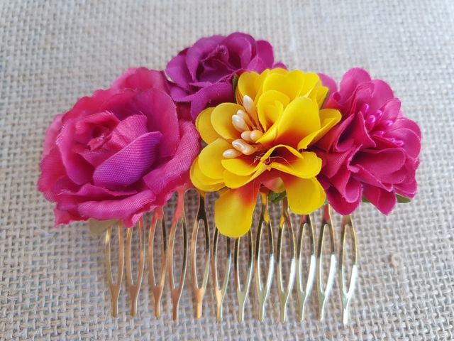 Peinecillo tonos rosa fucsia y amarillo