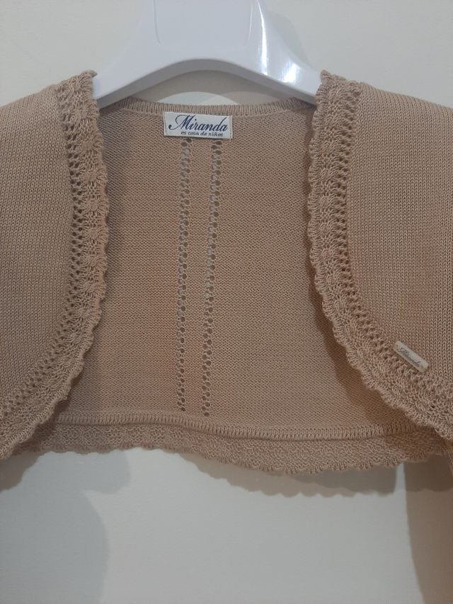 Chaqueta niña, de punto, manga larga, color camel
