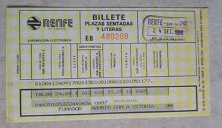 Ticket Renfe 1986 Madrid Vitoria