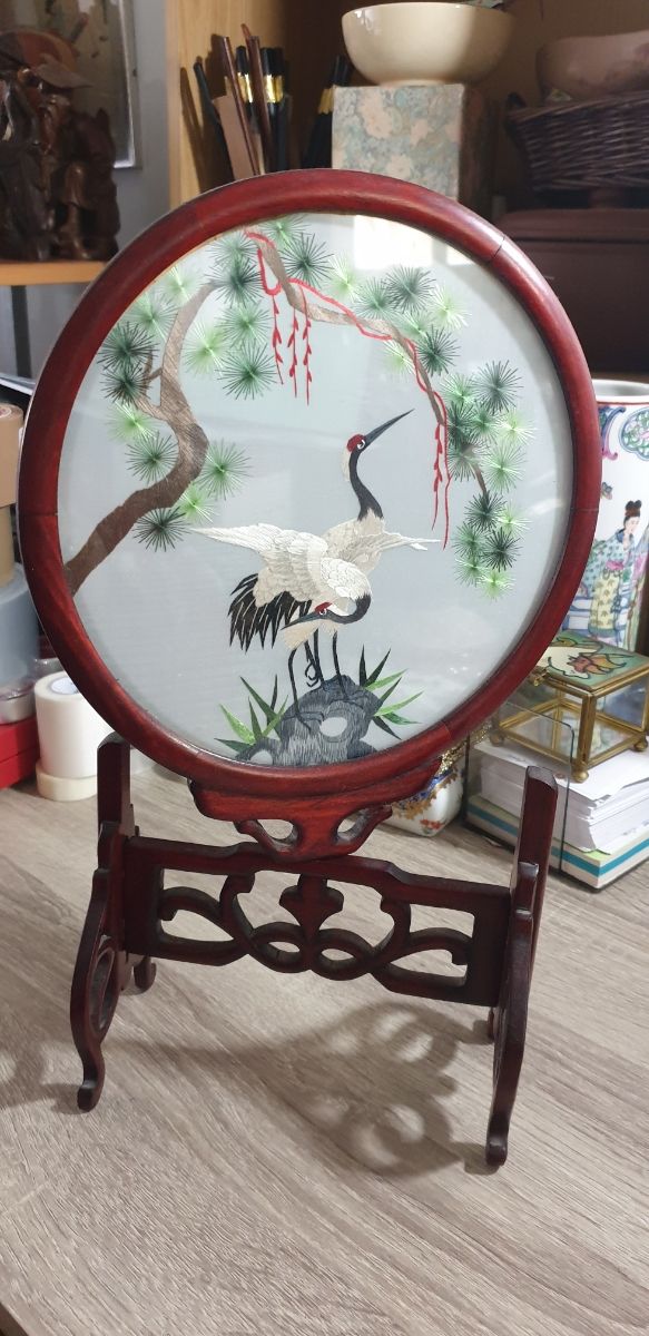 ricamo seta su seta vintage,in legno di rosa