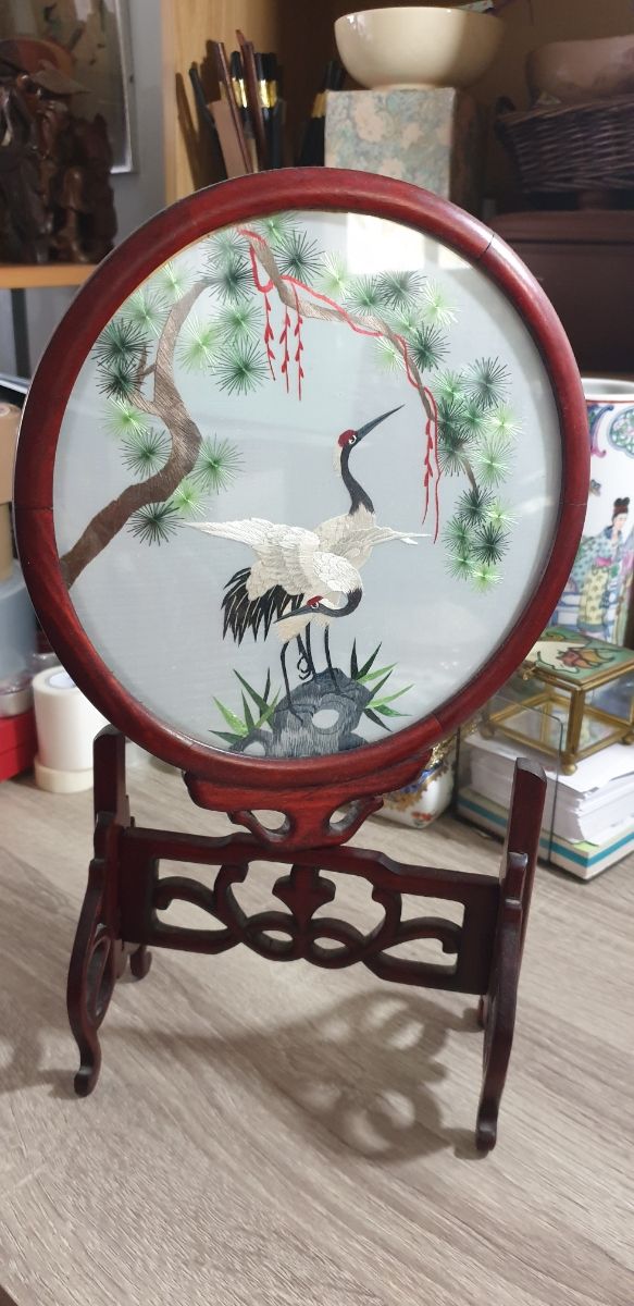 ricamo seta su seta vintage,in legno di rosa