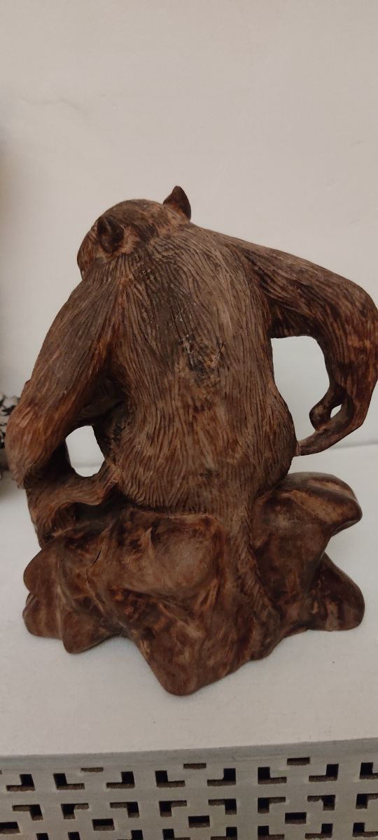 coppia scimmie legno sculture