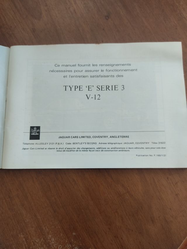 Manual de conducción en frances Jaguar Serie3 V12