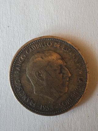 Moneda 2,5 pesetas 1953 estrella 54 buen estado.  