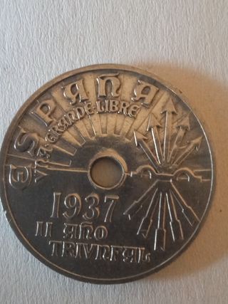 Moneda de 25 centimos de1937 sin circular.        