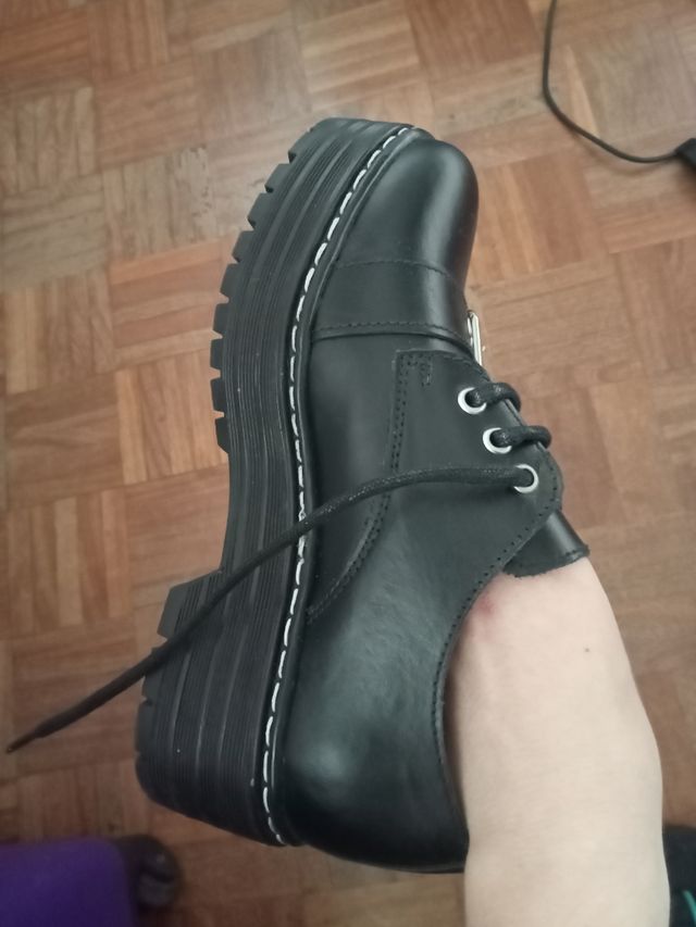 zapatos cordones piel negro cuero