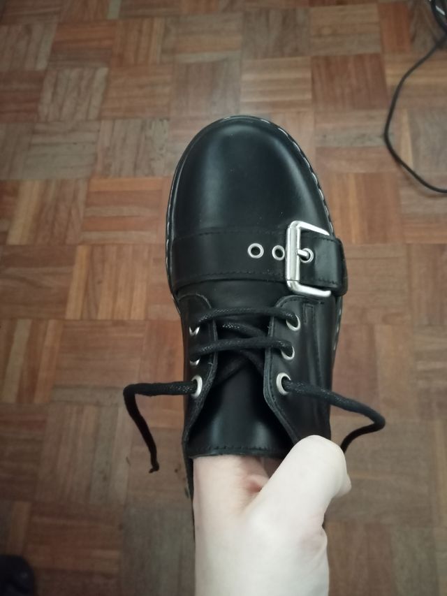 zapatos cordones piel negro cuero