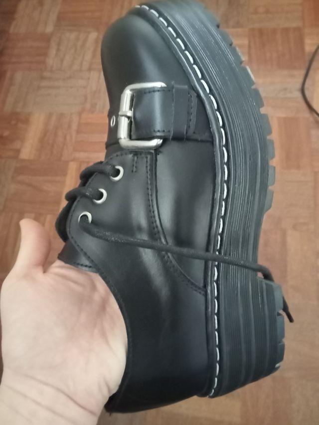 zapatos cordones piel negro cuero