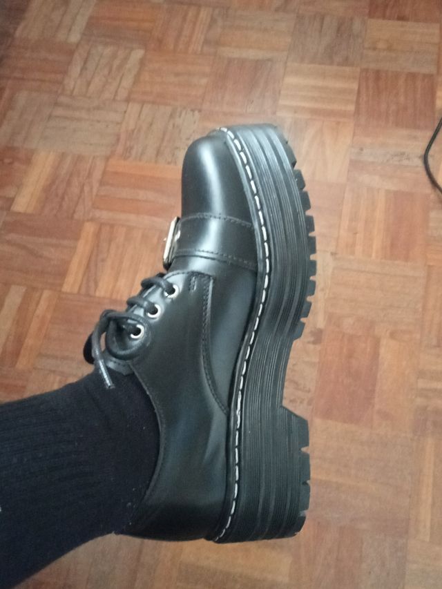 zapatos cordones piel negro cuero