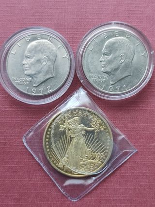 🇺🇸 Lote de 2 moneda de 1 dólar y una medalla 