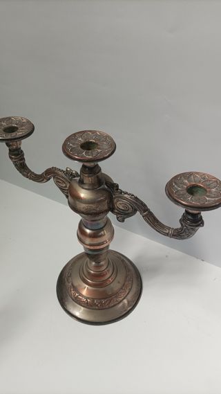 CANDELABROS ANTIGUOS DE COBRE CON BAÑO PLATA